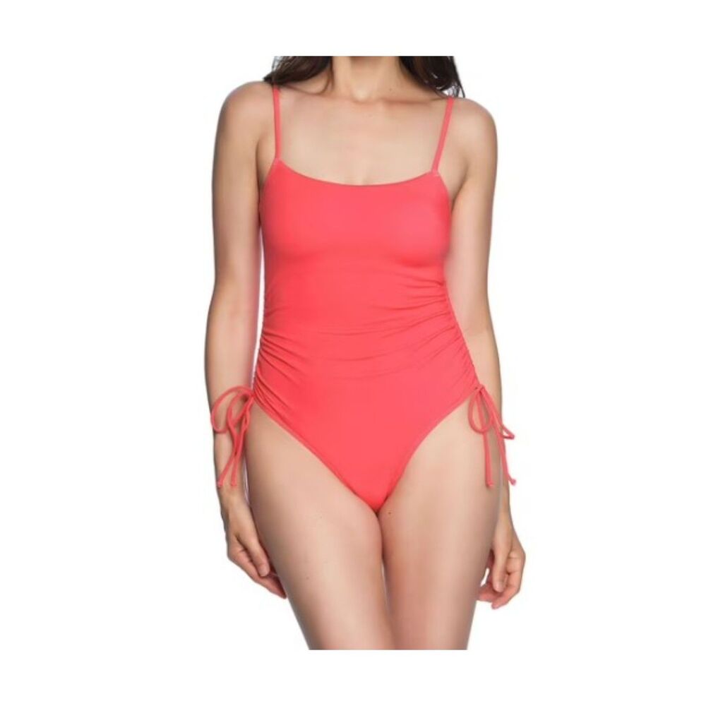 NEW Yonique 1 Piece Swimsuit Large NWT Adjustable Straps Coral Ruched Sides